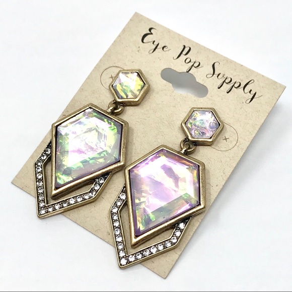 Multicolor Iridescent CZ Crystal Fashion Earrings - Picture 3 of 8